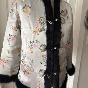 Floral Embroidered Jacket with rabbit fur lining reversible size small